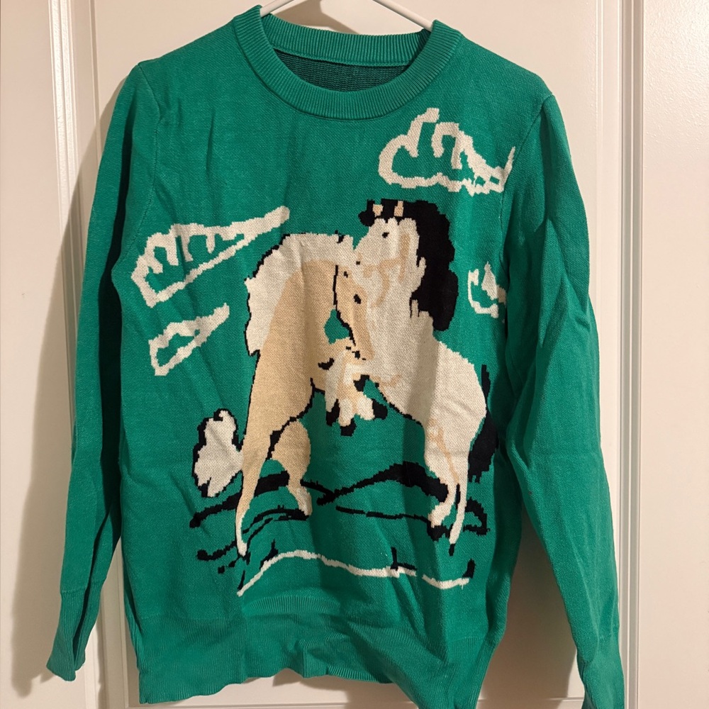 Green Wool Horses Sweater